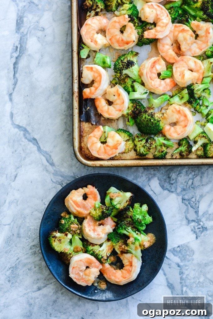 Wholesome Meals in Minutes 7 Broiled Shrimp and Broccoli with a creamy cashew sauce, served in a white bowl.