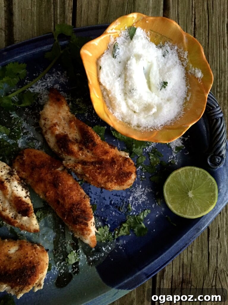Wholesome Meals in Minutes 11 Golden Coconut Crusted Chicken Tenders with a creamy cilantro lime dip.