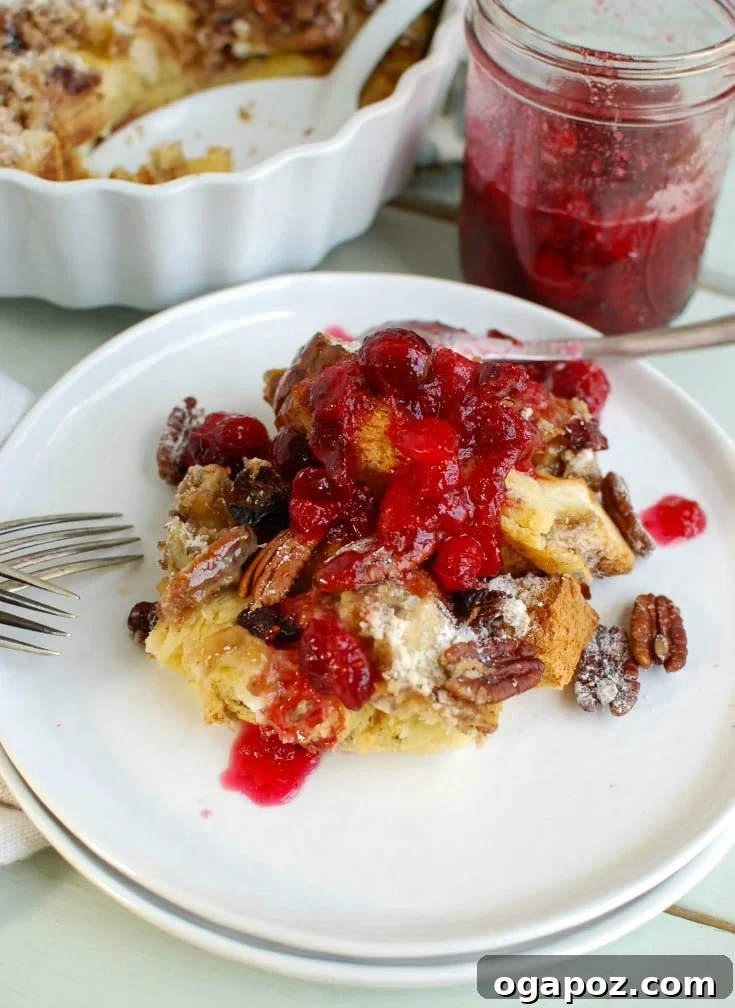 Make Ahead Eggnog French Toast Bake with Festive Cranberry Maple 2 Wake up on Christmas morning to the sweet smell of Overnight Eggnog French Toast Bake with Cranberry Maple Syrup. This is a family favorite during the holidays!