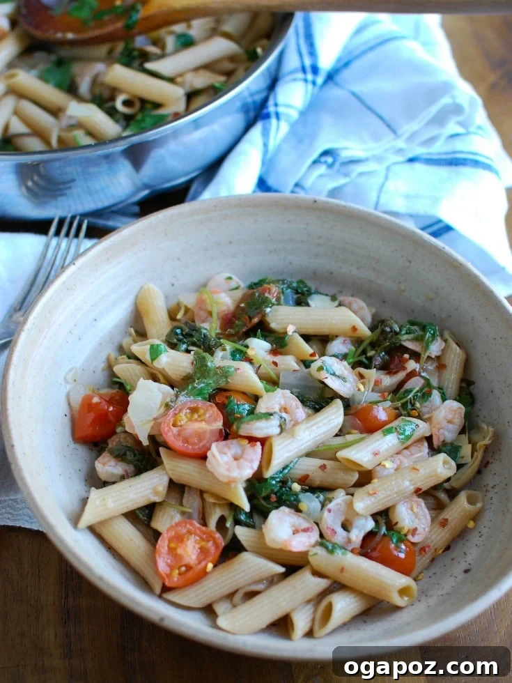 Lemon Garlic Shrimp Pasta with Kale and Artichokes 2 Shrimp Kale Artichoke Pasta is a light, healthy, and easy meal idea. Succulent shrimp, fresh kale, tender artichokes, and ripe tomatoes are tossed with pasta in a refreshing lemon sauce, ready to be served.