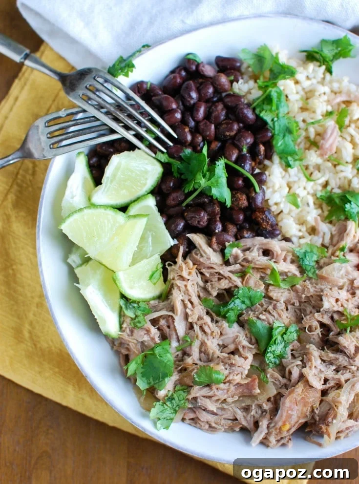 Slow Cooker Mojo Pork Rice Bowls 4 Slow Cooker Cuban Pork Rice Bowls with fresh limes, emphasizing the essential citrus notes in the recipe's marinade.