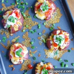 Supreme Smashed Potato Bites 10 Loaded Smashed Potatoes are crispy on the outside and soft on the inside and loaded with cheese, sour cream, tomatoes, green onion and cilantro. These make an easy family meal or appetizer for game day or a party!