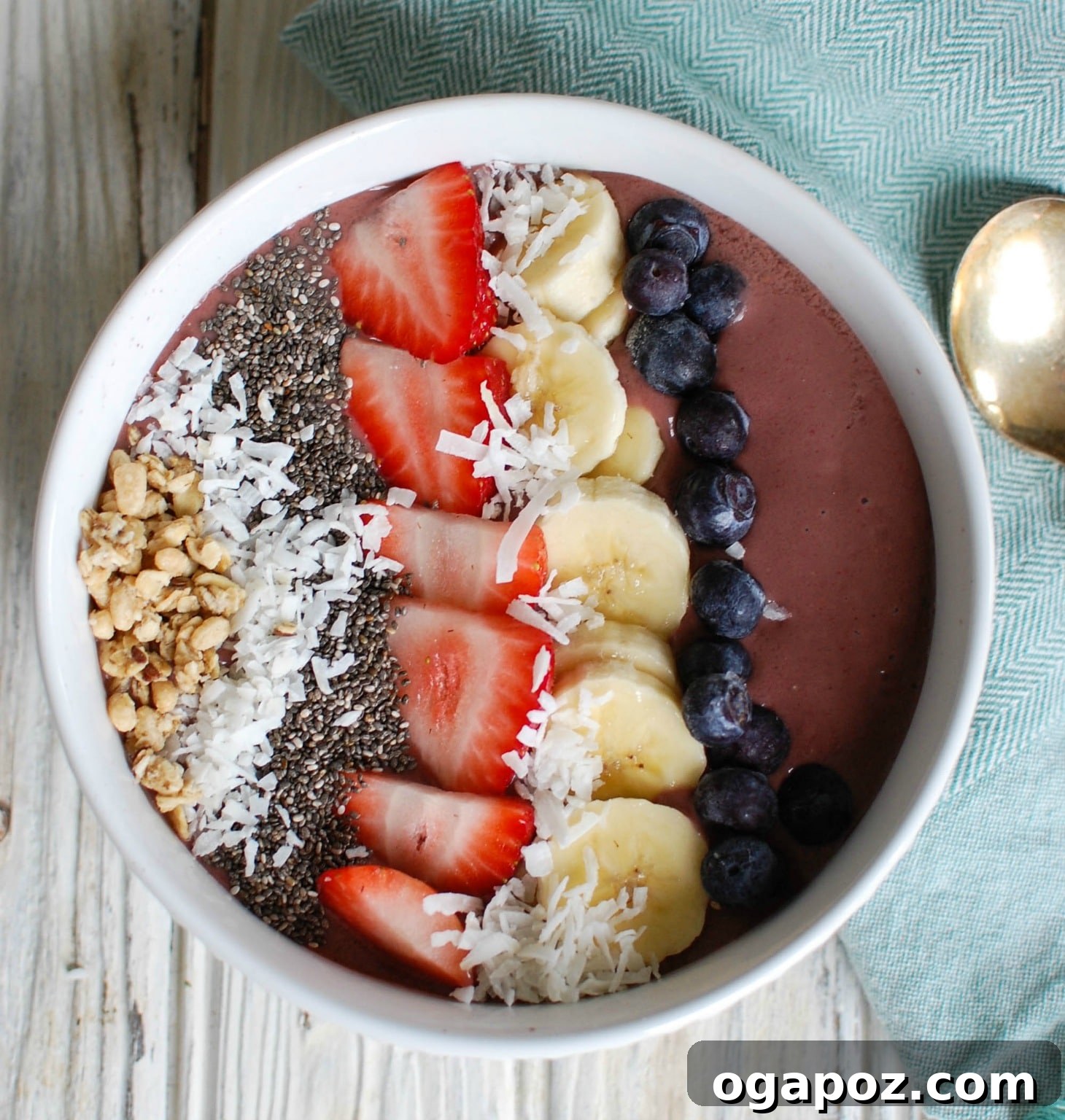 Vibrant Chia Fruit Bowl 11 A beautifully presented Chia Seeds Fruit Bowl with a spoon and napkin, ready to be enjoyed.