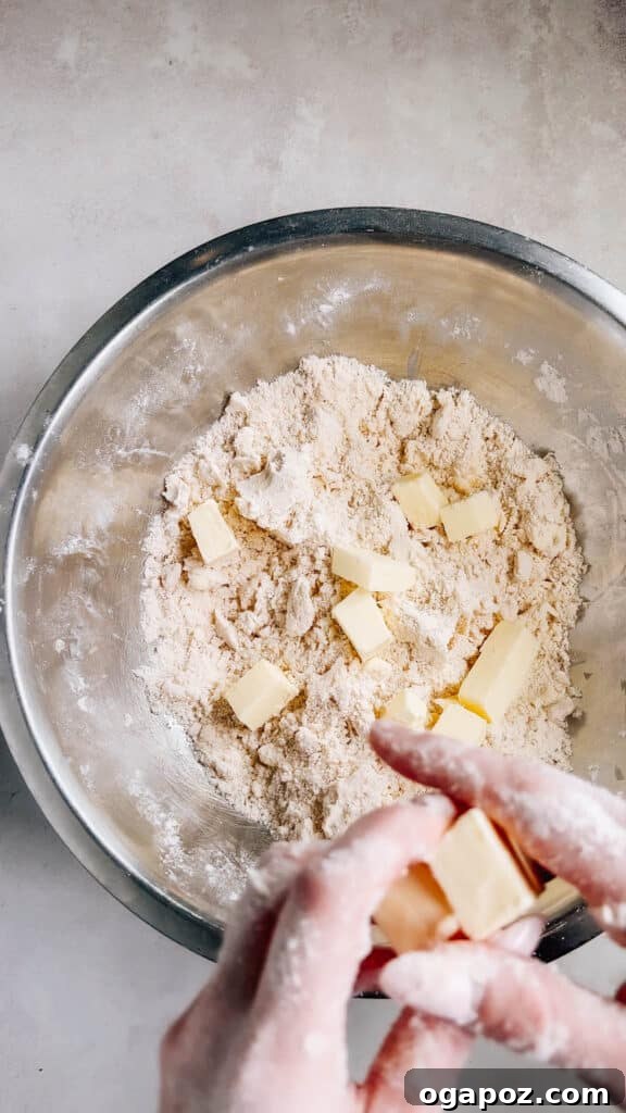 Foolproof Pie Crust You Can Make By Hand 8 All ingredients for pie dough – flour, butter, and ice water – gathered on the counter.