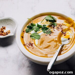 Sweet Potato Coconut Milk Soup in a bowl with cilantro.