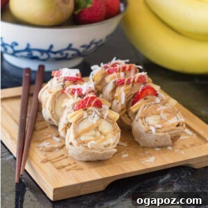Prepared Banana Sushi Rolls, sliced and garnished