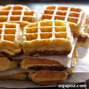Caramelized Belgian Waffle Bliss 7 A stack of homemade liege waffles.