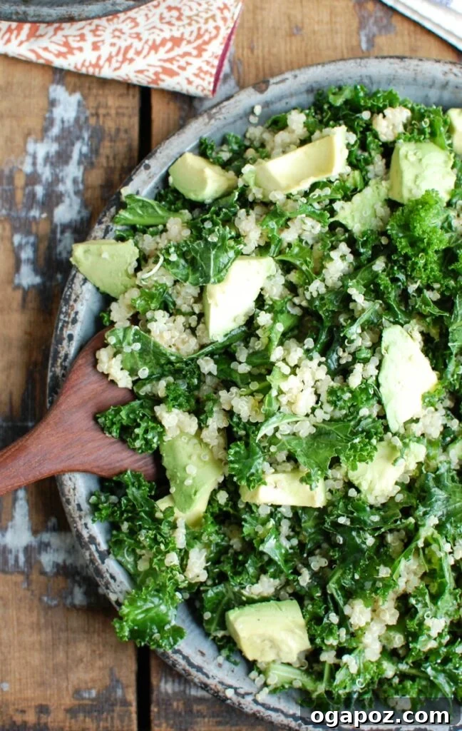 Vibrant Avocado Kale Quinoa Bowl 2 Vibrant Avocado Kale Quinoa Salad with creamy avocado, fluffy quinoa, and fresh kale, dressed in lemon vinaigrette. A light, healthy, and versatile meal perfect for any occasion.