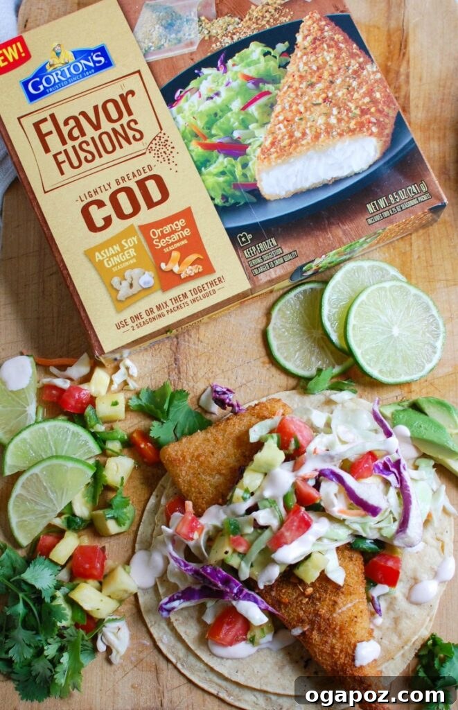 Tropical Fish Tacos with Sweet Heat Pineapple Salsa 4 A trio of Easy Fish Tacos with Spicy Pineapple Salsa, ready to be served, highlighting the fresh ingredients.