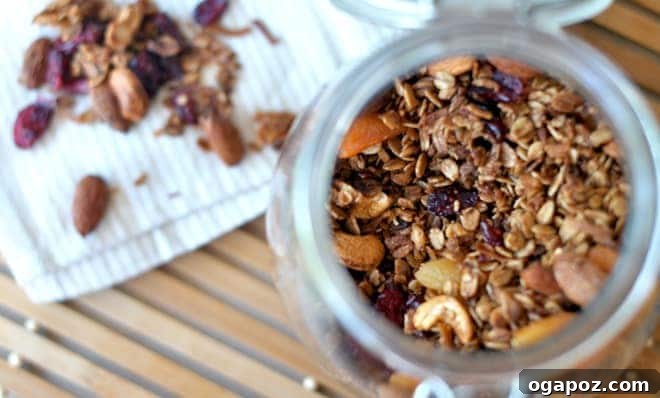 A bowl of fresh homemade granola with yogurt and berries, ready for breakfast