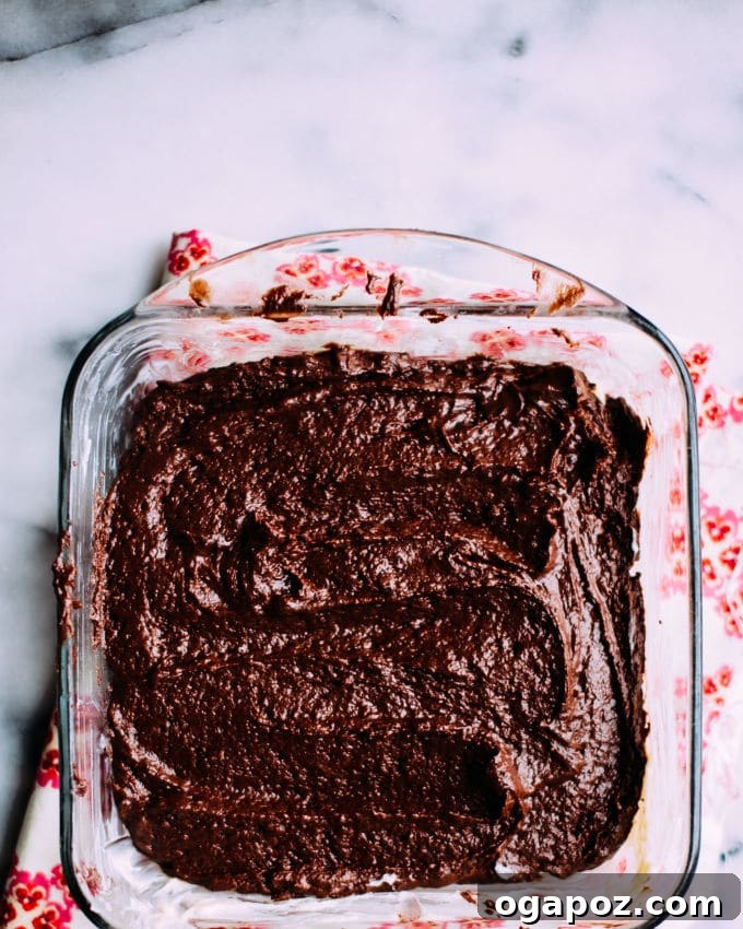 Decadent Chocolate Pudding Cake 3 Chocolate pudding cake in a baking dish, freshly baked and still warm