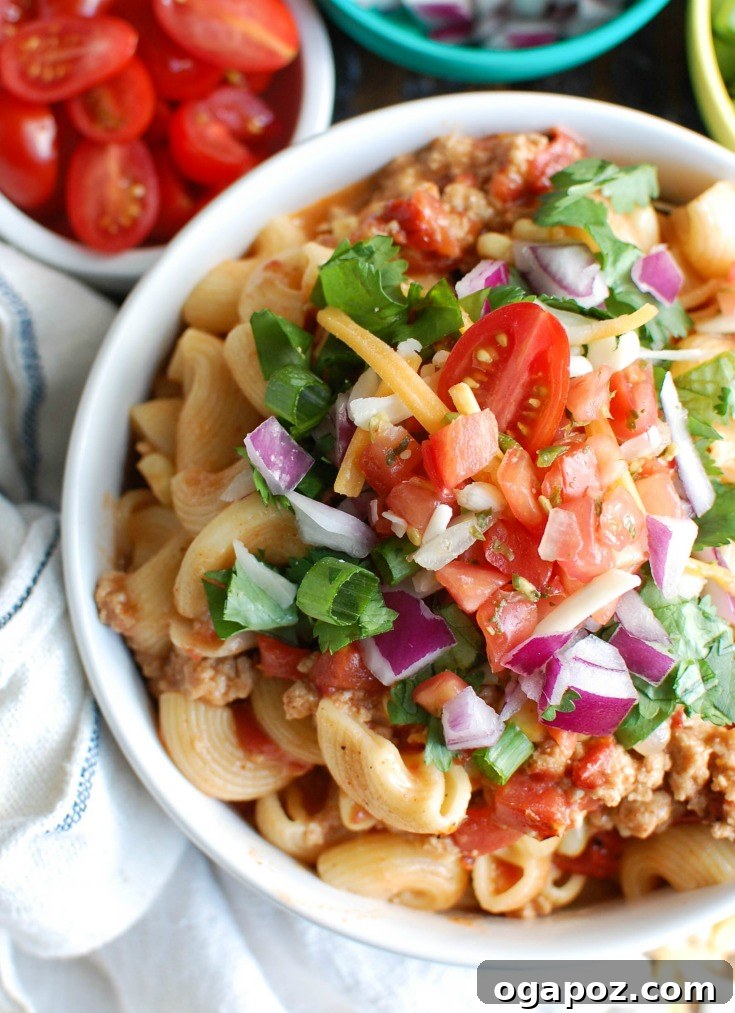 Instant Pot Taco-Spiced Turkey Pasta 4 Instant Pot Turkey Taco Pasta in bowl