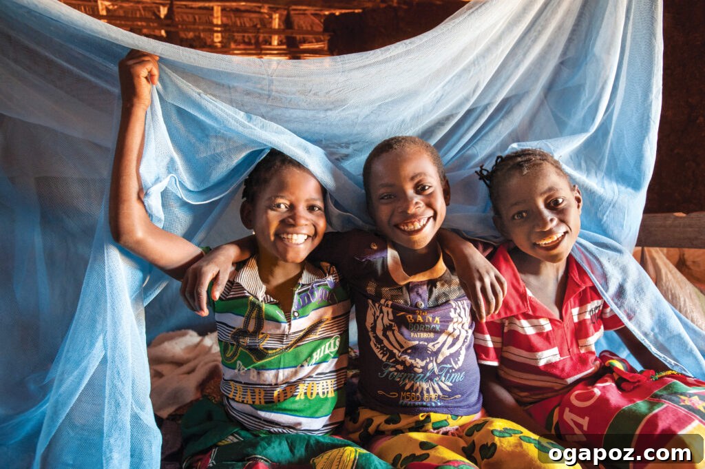 Make an Impact with World Vision and Enter Our Giveaway 2 Delfina and friends smiling with a mosquito net received from World Vision, highlighting health and protection initiatives.