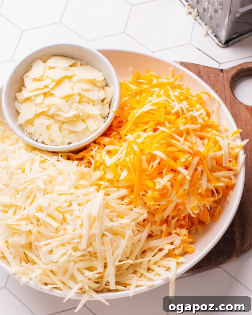 Melted Cheese Delight 3 Different kinds of cheeses for quesadillas or macaroni and cheese.