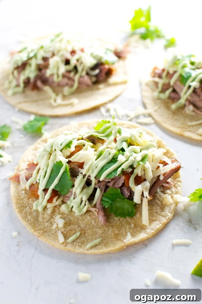 Slow Cooker Pork Tacos with toppings