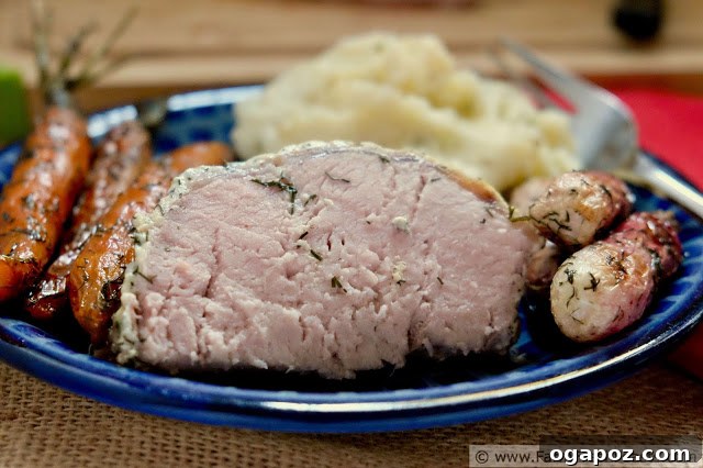 Roast Pork Loin with Yogurt, Mustard and Dill Sauce