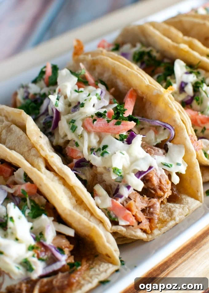 Barbecue Pork Tacos with Honey Mustard Slaw