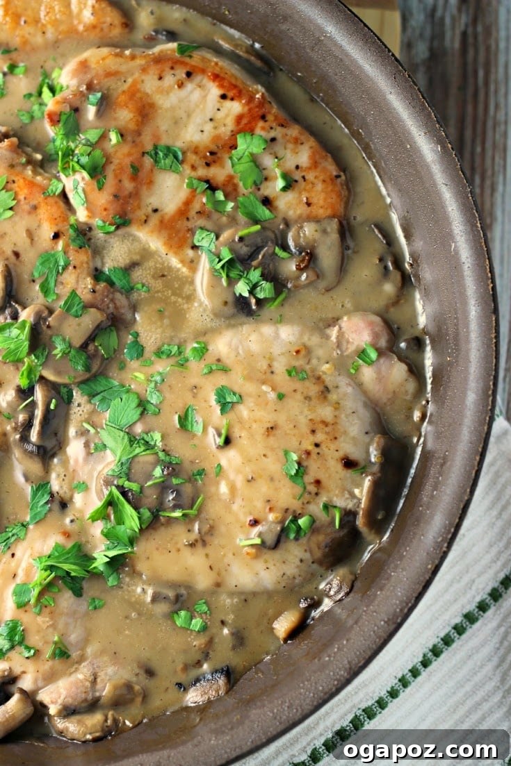 Mushroom Pork Chops in a creamy sauce