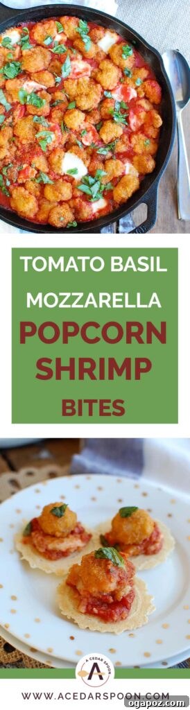 Crispy Shrimp Caprese Bites 6 Final presentation of Tomato Basil Mozzarella Popcorn Shrimp Bites in a decorative bowl, ready to be served.