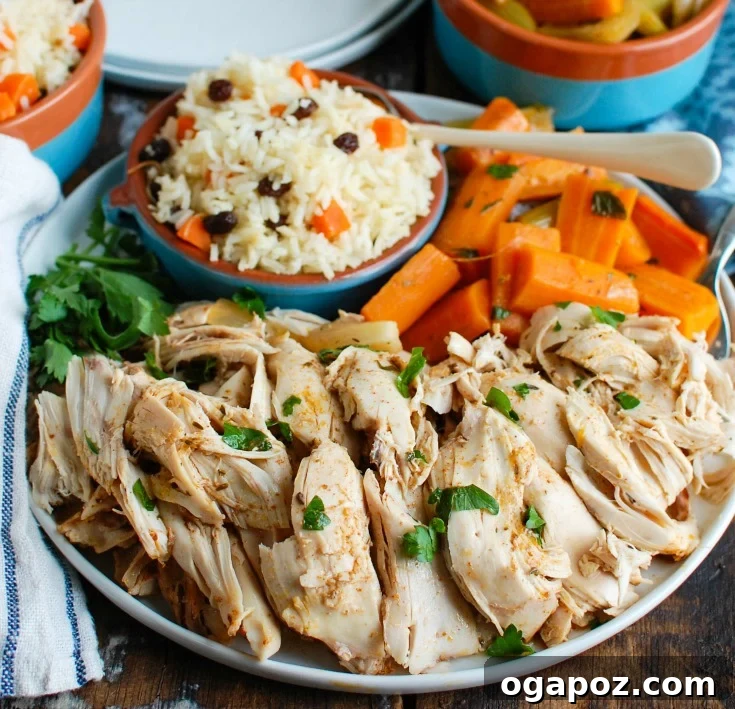 Shredded Slow Cooker Mediterranean Whole Chicken ready for meal prepping, showcasing its versatile use in various dishes.