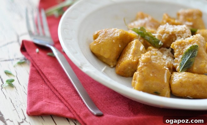Autumn Pumpkin Pillows 7 Toss the boiled gnocchi in browned butter sage sauce and serve, topped with a sprinkle of freshly grated parmesan and a pinch of sea salt.