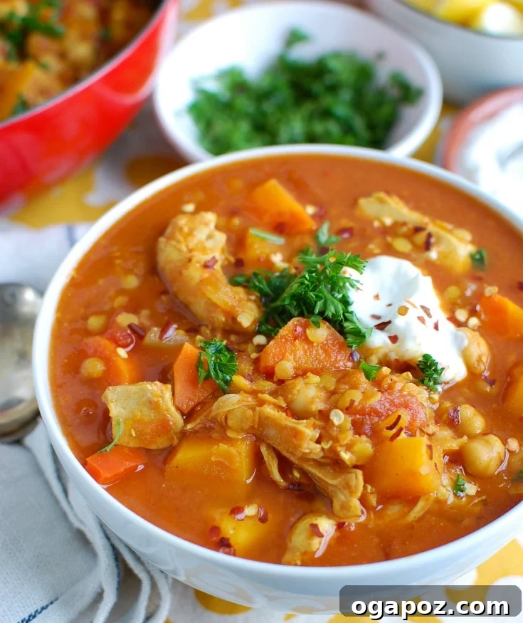 Moroccan Spiced Slow Cooker Chicken Soup 2 Slow Cooker Moroccan Chicken Soup in a white bowl with fresh herbs