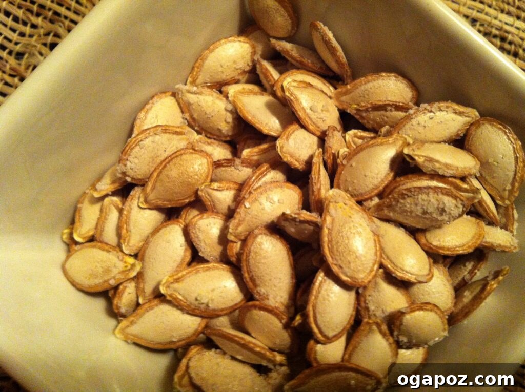 Roasted Butternut Squash Seeds A bowl of perfectly roasted butternut squash seeds, golden and crispy