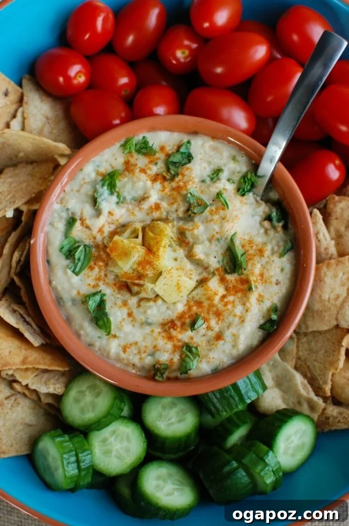 15 Mediterranean Appetizers to Delight Your Taste Buds 5 White Bean Artichoke Dip is a healthy appetizer, snack or spread for sandwiches. White beans, artichokes, lemon juice, olive oil, cayenne pepper, basil and garlic are blended and topped with fresh basil and parsley to create a healthy, flavorful dip.