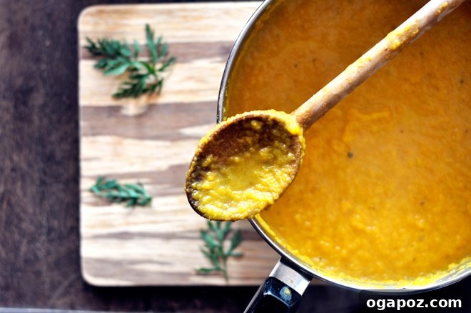 Golden Spiced Carrot Ginger Comfort 4 Step-by-step images illustrating the process of making spiced carrot soup, from simmering to pureeing.