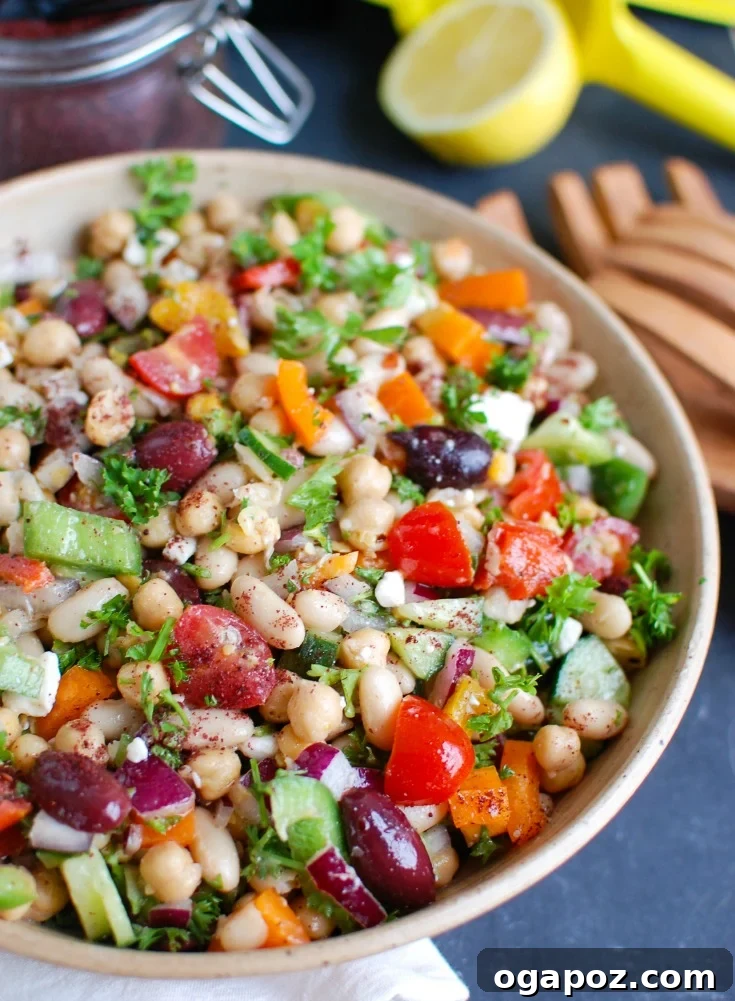 Vibrant Mediterranean Bean Salad 2 Vibrant Mediterranean Bean Salad in a rustic bowl