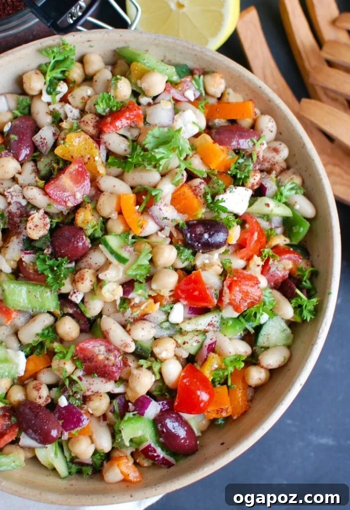 Vibrant Mediterranean Bean Salad 5 Mediterranean Bean Salad in a large serving bowl