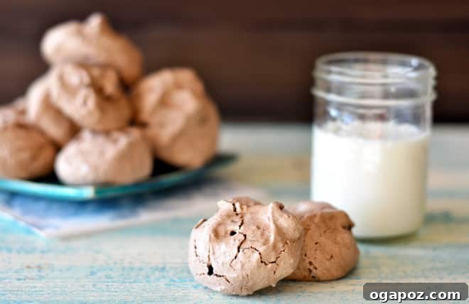 Almond Chocolate Whispers 2 A close-up of delicious chocolate almond meringues, light and airy