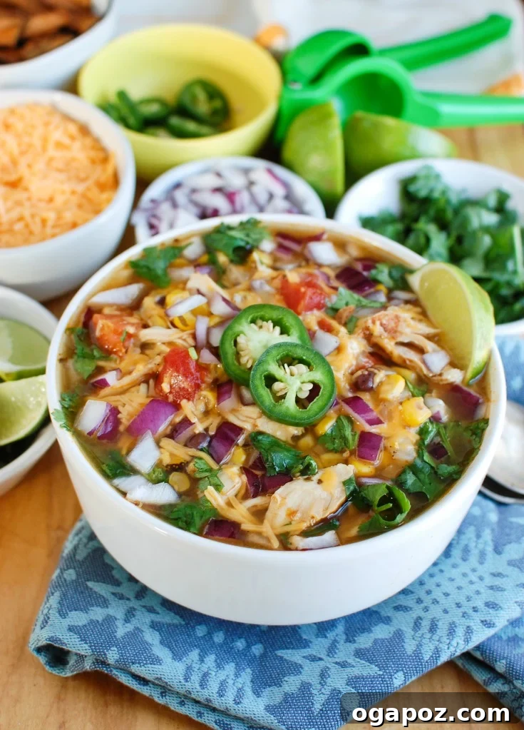 Instant Pot Fiesta Chicken Tortilla Soup 2 Instant Pot Chicken Tortilla Soup in White Bowl