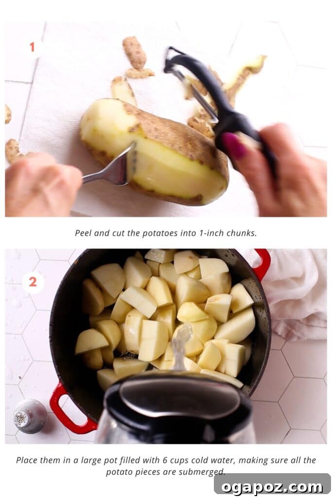The Mashed Potato Recipe That Changes Everything 4 Peeled and uniformly cut 1-inch potato chunks soaking in a large pot of cold water.