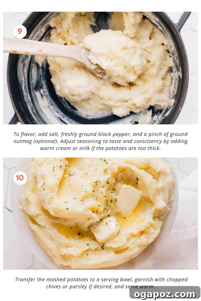 The Mashed Potato Recipe That Changes Everything 8 Finished mashed potatoes in a serving bowl, garnished with fresh chives and a swirl of butter.