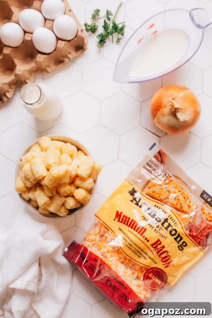 Golden Tater Tot Morning Bake 3 The Ingredients to Make Tater tot breakfast casserole
