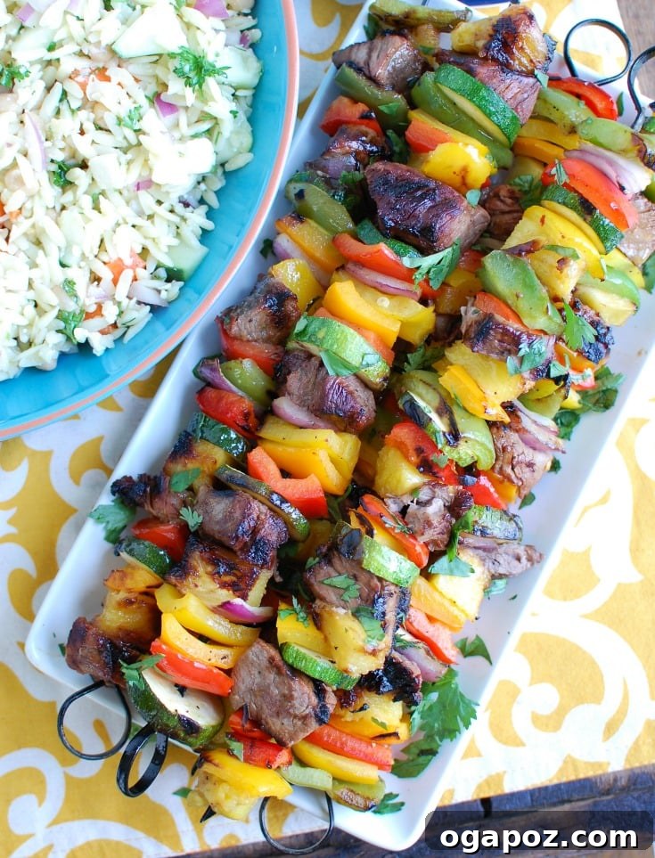 Island Paradise Steak Skewers 5 Grilled Hawaiian Steak Kabob served with a fresh salad
