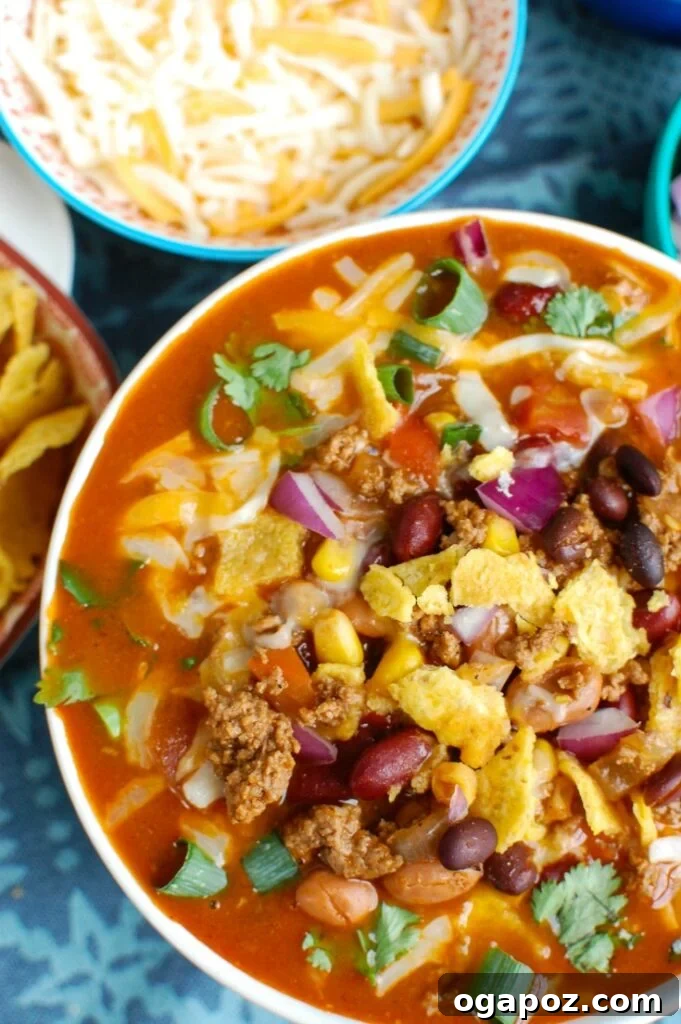 Instant Pot Zesty Taco Delight 4 A bowl of Instant Pot Taco Soup garnished with fresh cilantro, ready for serving.