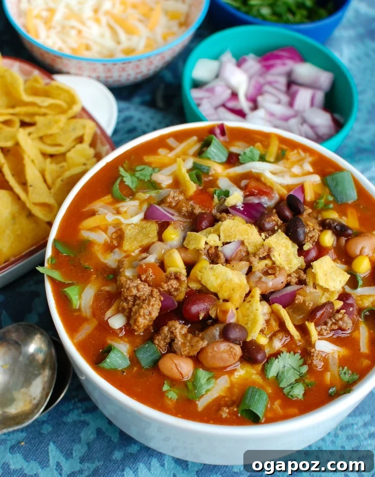 Instant Pot Zesty Taco Delight 5 Instant Pot Taco Soup served with crunchy tortilla chips on the side.