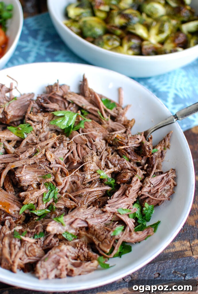 Balsamic Glazed Short Ribs 3 Shredded Slow Cooker Balsamic Short Ribs ready to serve.