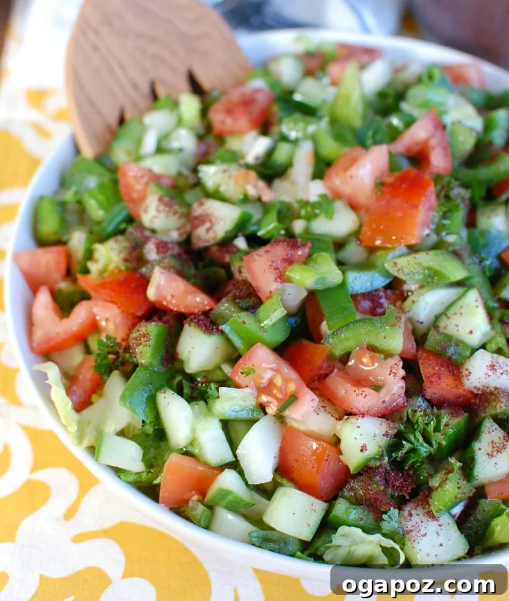 Effortless Lebanese Garden Salad 5 Side view of fresh Easy Lebanese Salad