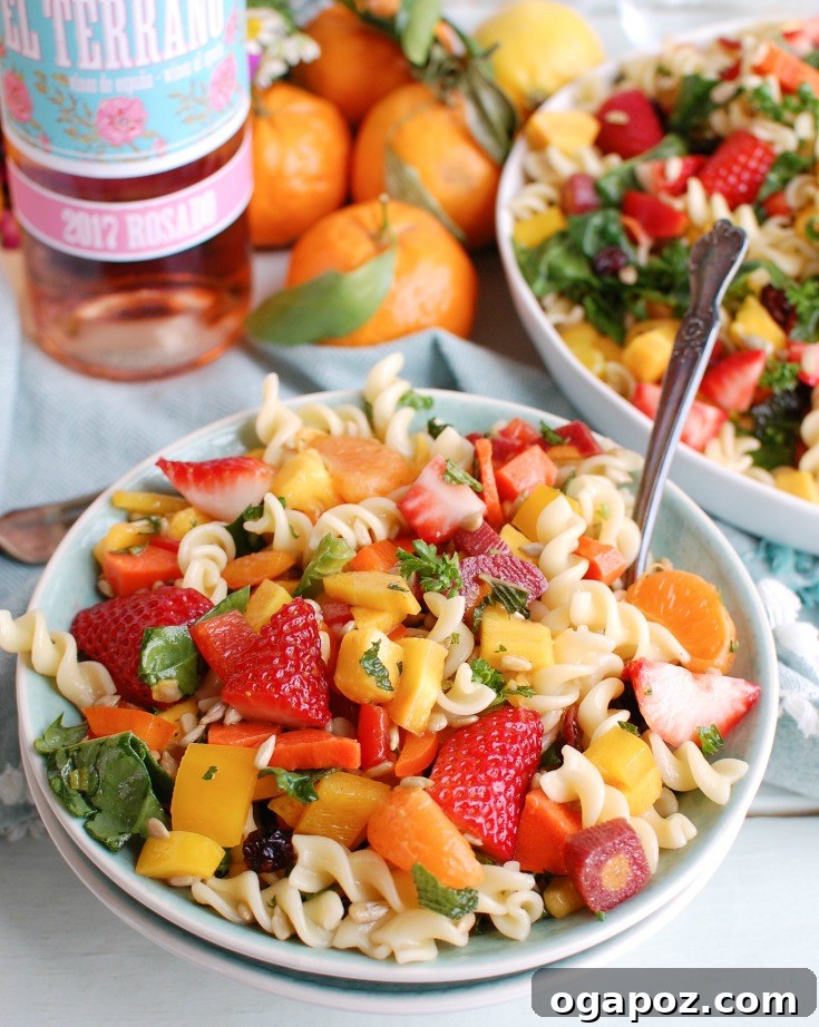 Individual serving bowl of Spring Pasta Salad, highlighting its colorful and fresh ingredients