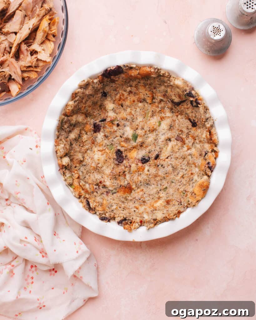 Thanksgiving Encore Casserole 4 The stuffing crust pressed into a pie dish, ready for filling.