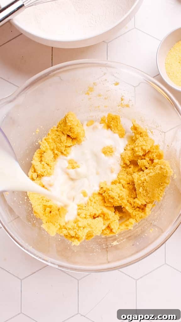 Golden Cornbread Delight 7 Mixing the cornbread batter.
