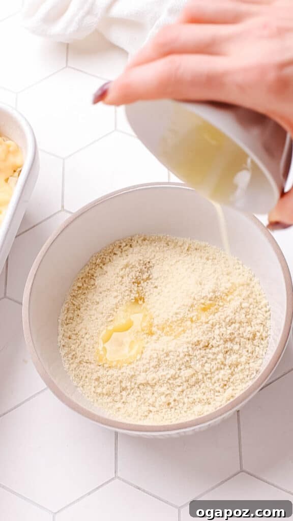 Classic Velvety Baked Macaroni and Cheese 4 A bowl of crunchy breadcrumbs for topping baked mac and cheese.