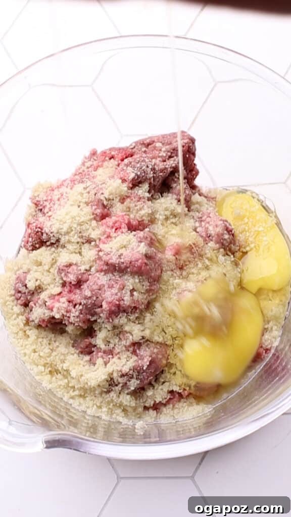 Lipton's Signature Meatloaf 4 All ingredients for Lipton Meatloaf in a large mixing bowl, ready to be combined.