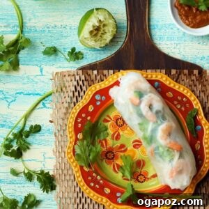 Summer Rolls with Creamy Peanut Sauce 4 A plate of Vietnamese Salad Rolls with a bowl of peanut dipping sauce.