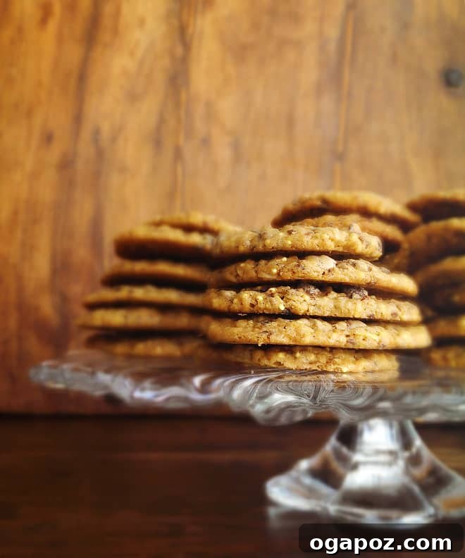 Stacks of Golden Crunchy Oatmeal Cookies.