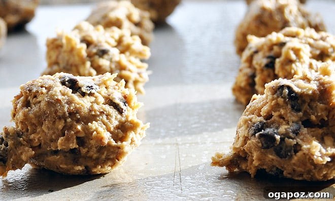 Preparing the cookie dough mixture for baking.