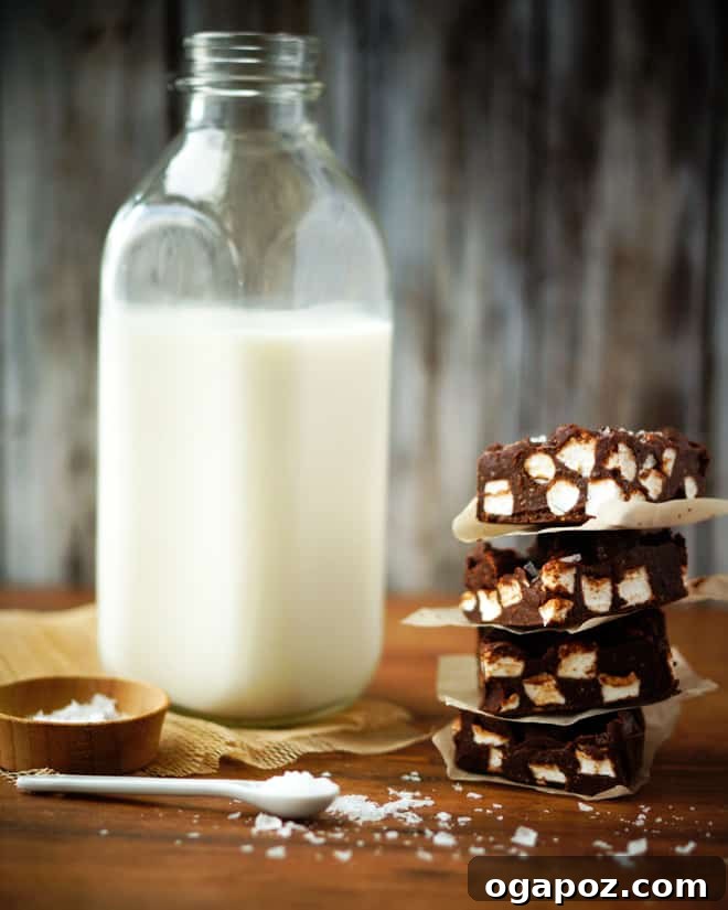 Salted Chocolate Peanut Butter Marshmallow Squares 5 A beautifully arranged serving of Peanut Butter Chocolate Marshmallow Squares, garnished and ready to eat.